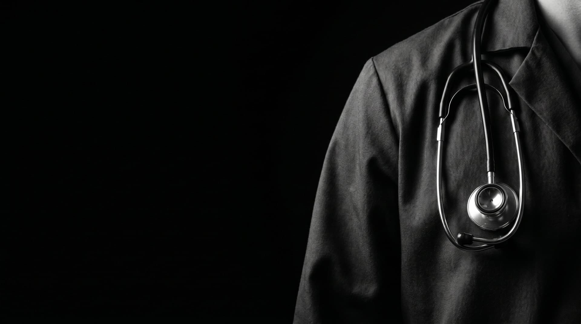 Estetoscópio sobre jaleco médico